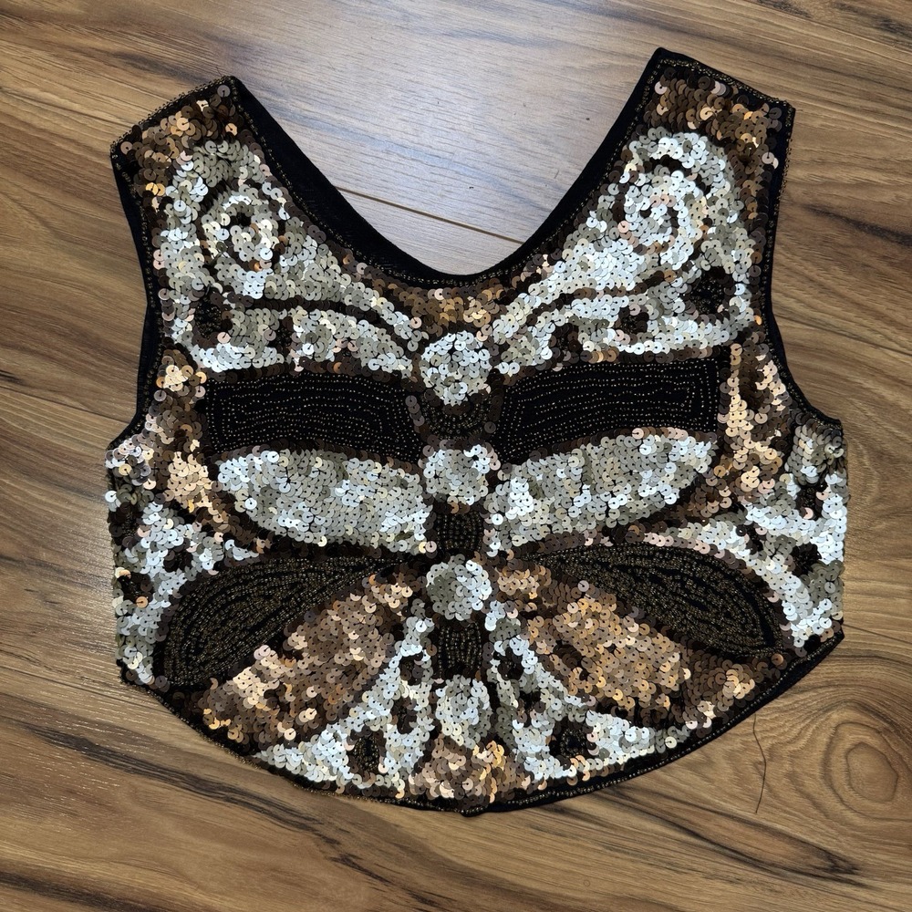 VTG y2k Sz S/M Sequin Butterfly Top Cropped‎ Going Out Whimsigoth Fairy Grunge